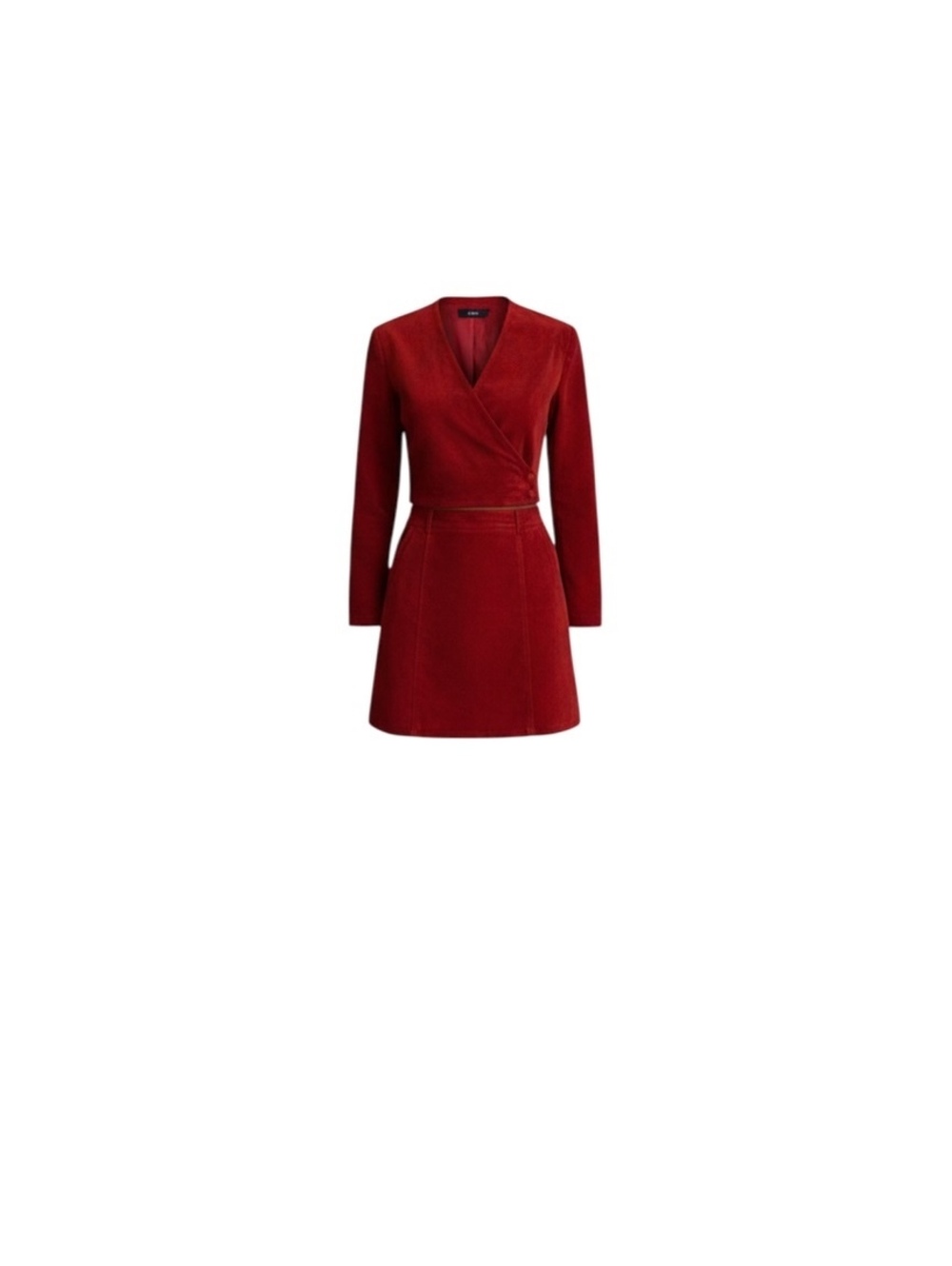 Chia Red Leather Two-Piece Cropped Jacket & Mini Skirt Set